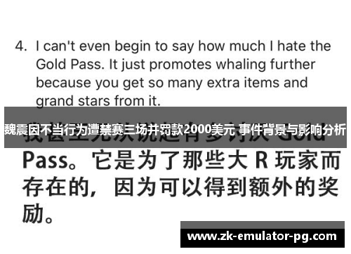 魏震因不当行为遭禁赛三场并罚款2000美元 事件背景与影响分析